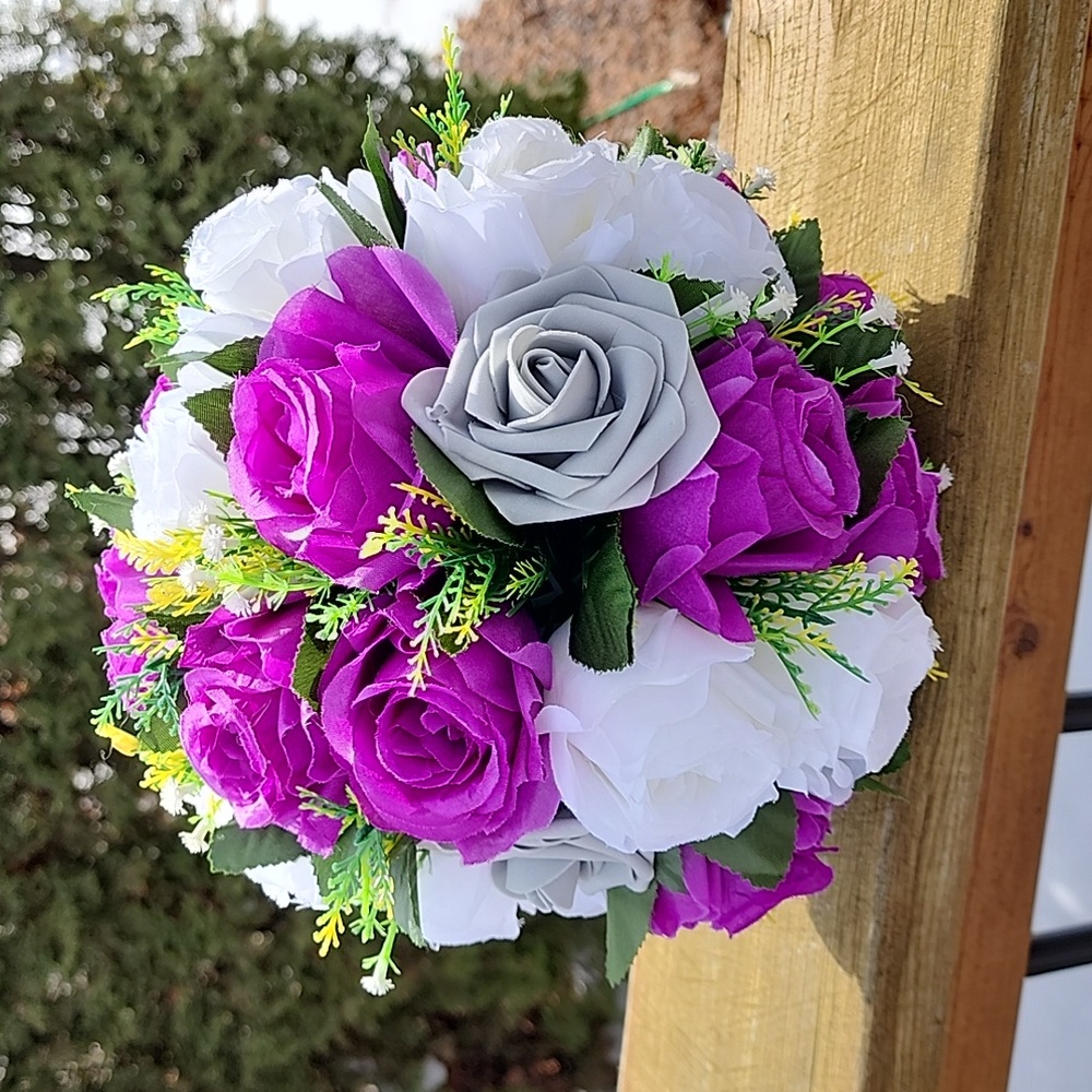 Beautiful white and purple silk flowers Wedding Boquet  Grad